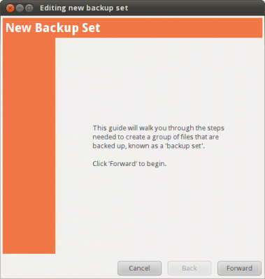 Creating a backup set - step 1