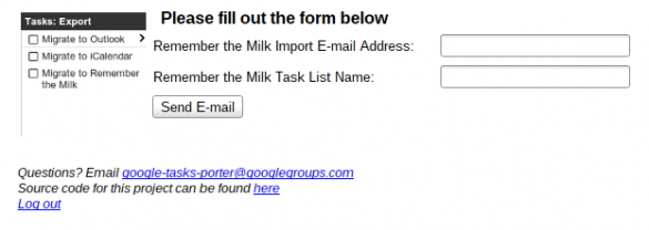Exporting tasks to Remember the Milk