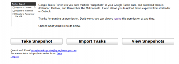Google Tasks Porter main page