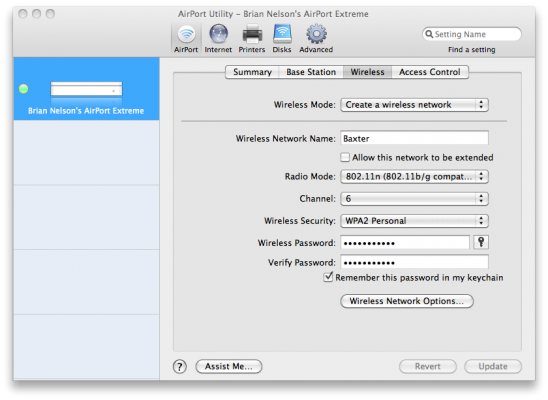 Apple Airport Utility Wireless Settings