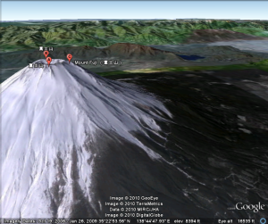 a & b) Google Earth Flight Simulator view showing fly-by of Mont