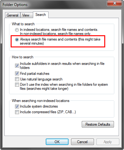 windows 7 search for system files