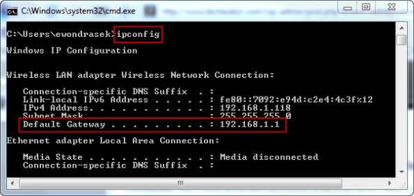 Gateway Address using ipconfig in Command Line