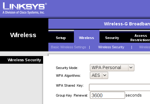 Wireless Security in Linksys Firmware